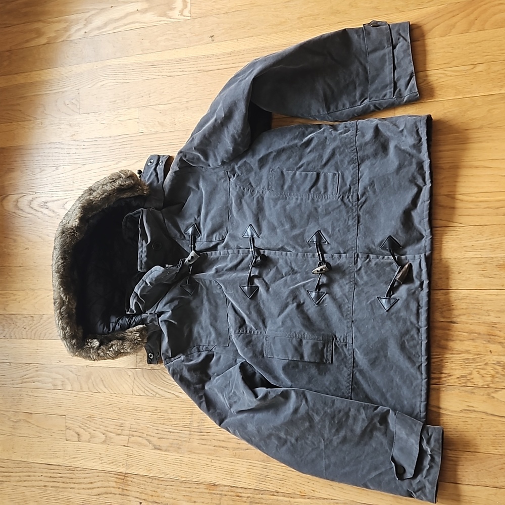Barbour Alice Short Duffle Wax Jacket Removable Hood 14